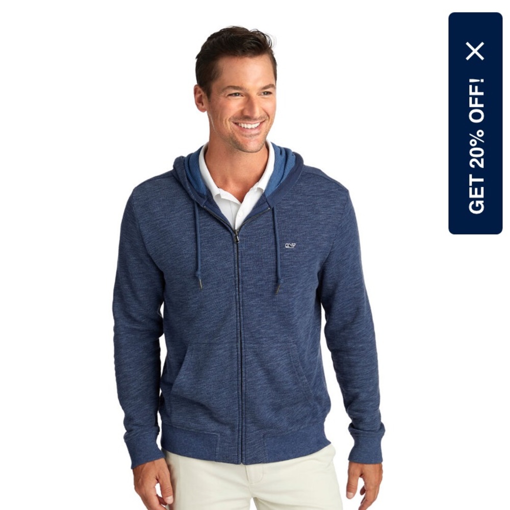 Vineyard Vines full-zip men’s hoodie, blue heather, navy inside, M